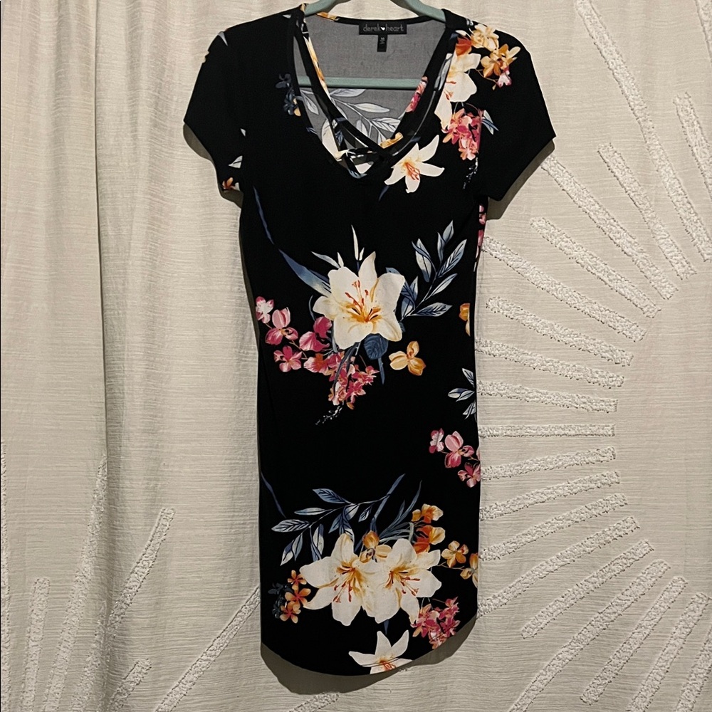 Derek Heart Black Mini Dress with Floral Print